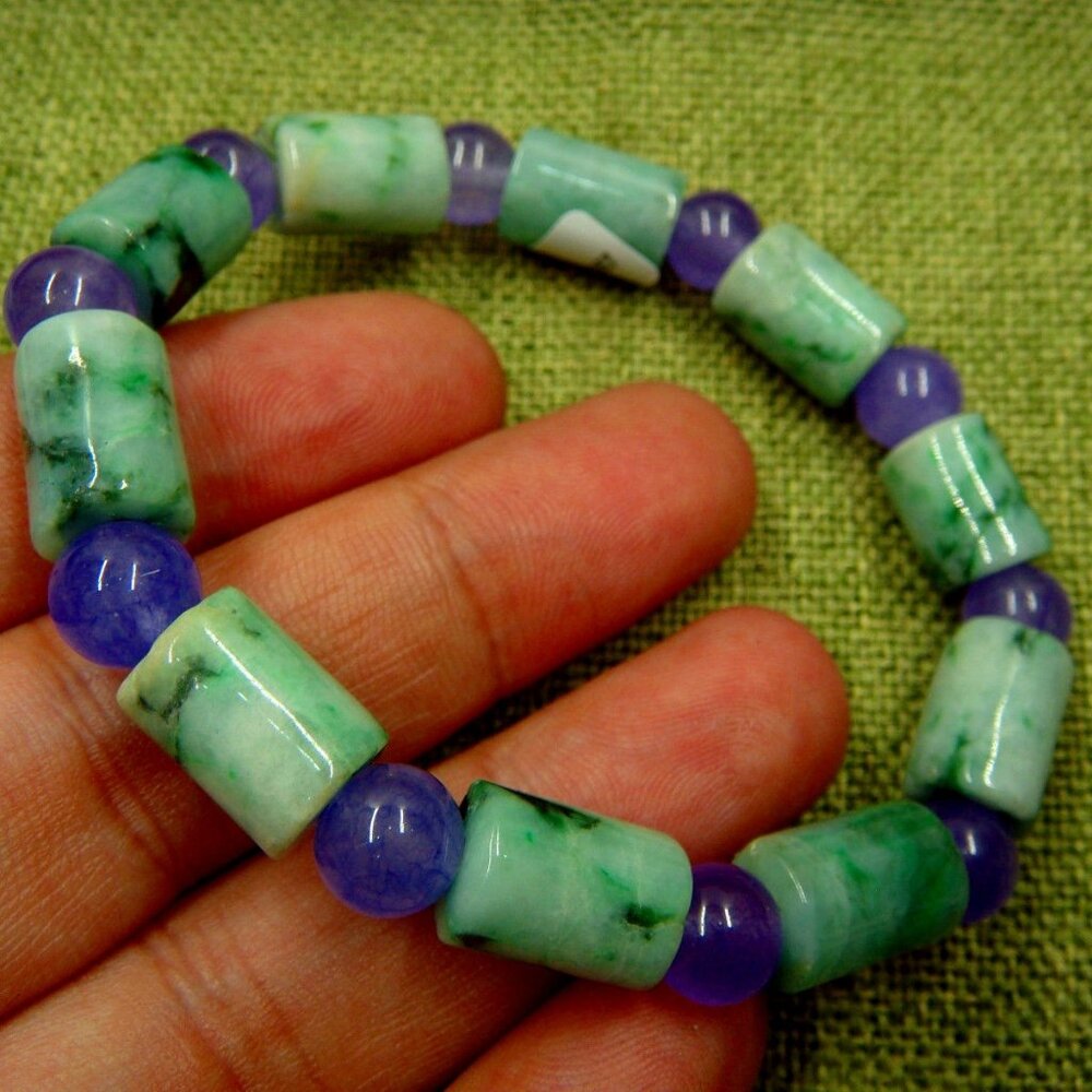 Certified Green Grade A Jadeite Jade Circle Beads Stretchy Bracelet